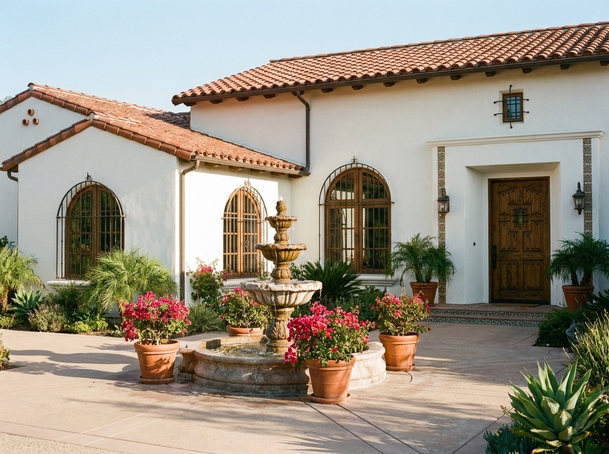 Spanish revival home with tiled stairs in Miravista