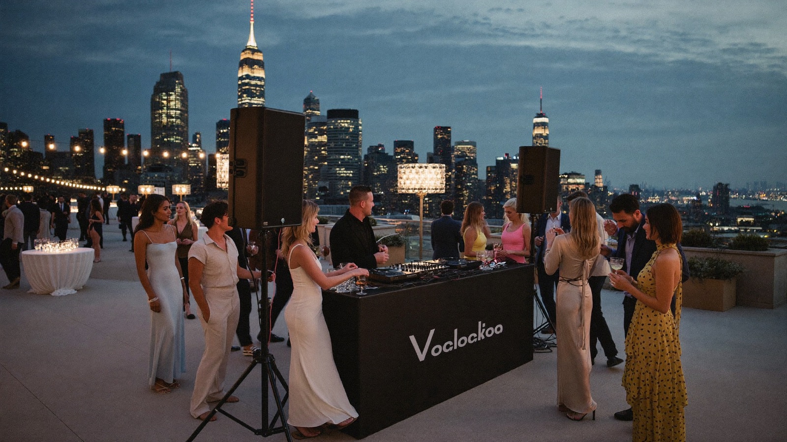 Outdoor corporate event terrace at dusk