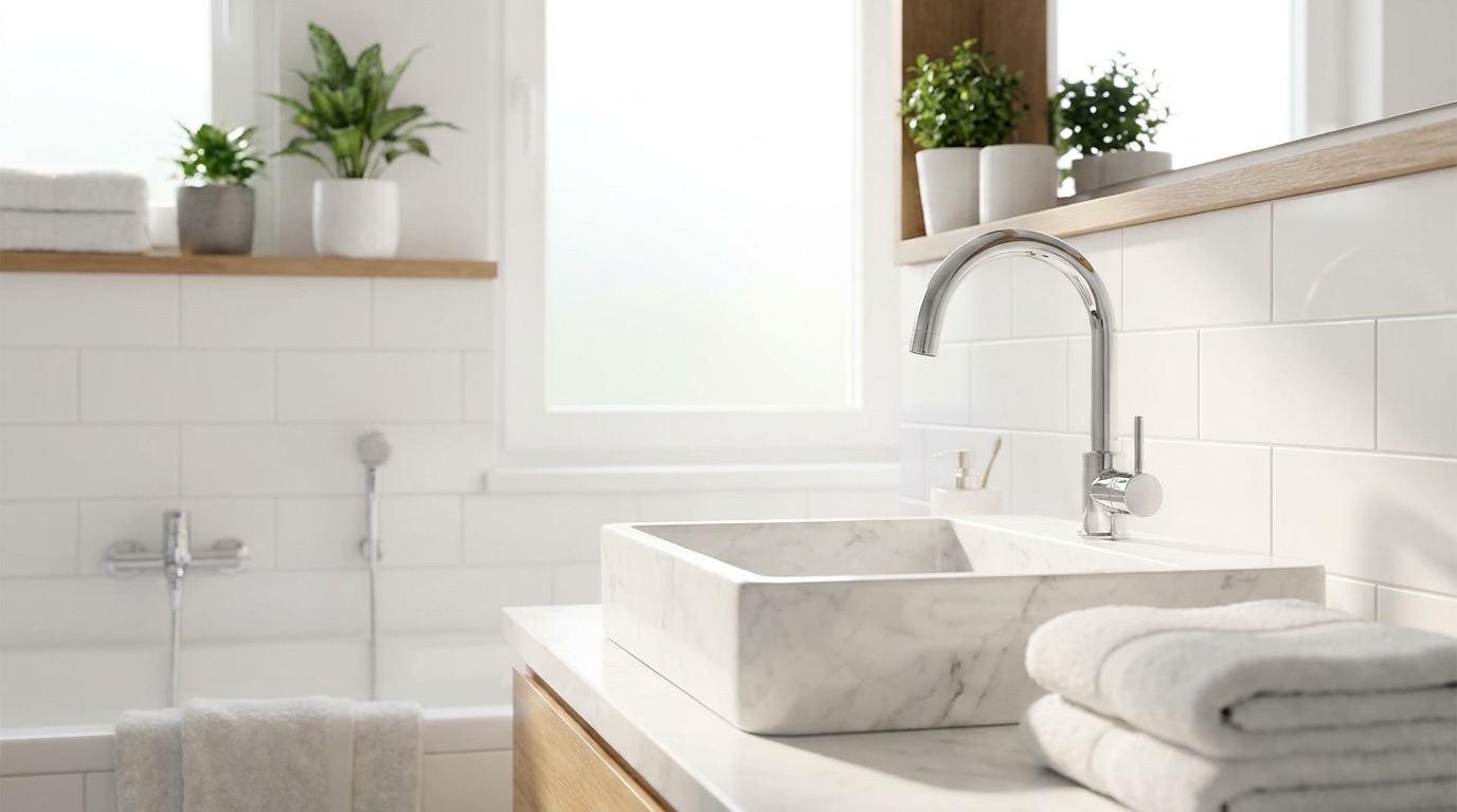 Sparkling modern bathroom with chrome fixtures