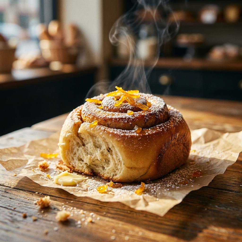 Cardamom morning bun with candied orange