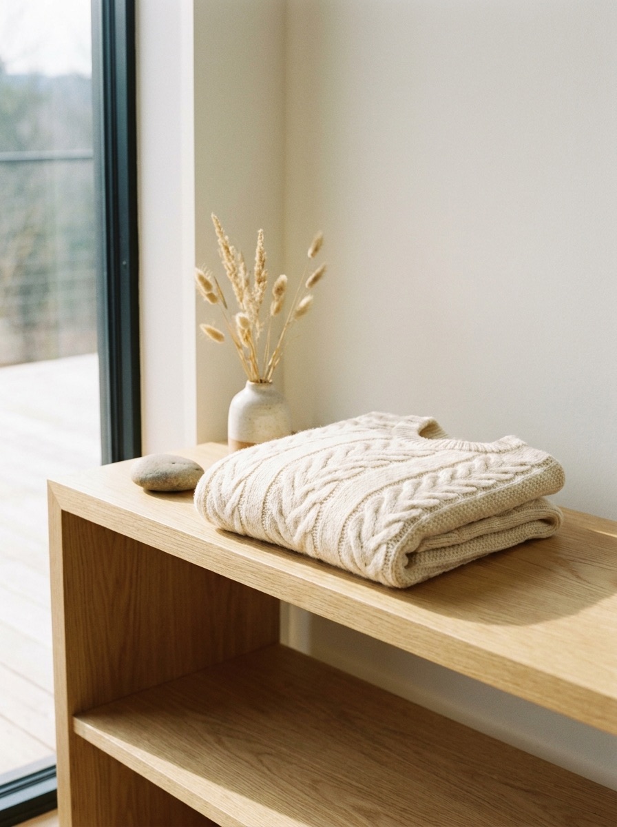 Folded cream merino knit sweater