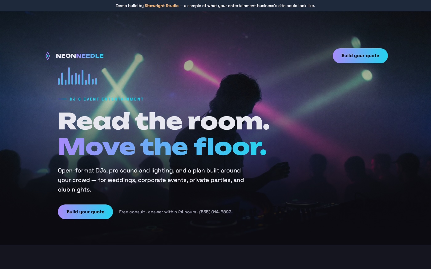 Screenshot of the Neon Needle Entertainment demo website