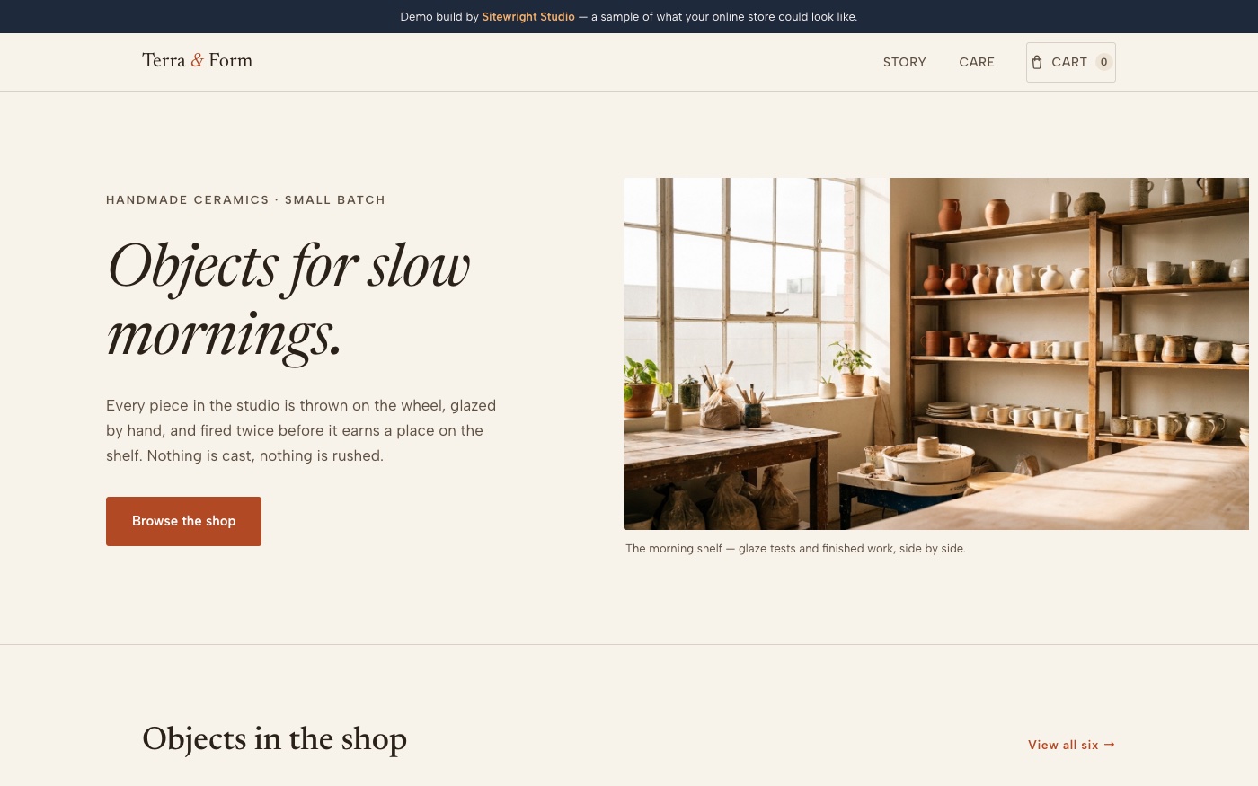 Screenshot of the Terra & Form demo website